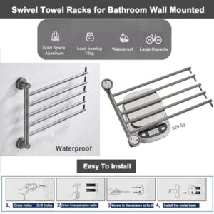 Swing Out 5-Arms Towel Holder Thicken Towel Racks for Bathroom Kitchen Bath Towel Bar Swivel Hanger Wall Mounted Drying Rack Rustproof Solid Aluminium Towel Hanger Space Saving Storage Organizer (Col