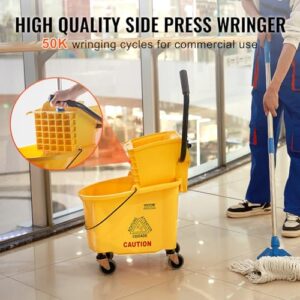 VEVOR Mop Bucket with Wringer, 26 Qt. Commercial Mop Bucket with Side Press Wringer, Side-Press Mop Bucket and Wringer Combo on Wheels, for Professional/Industrial/Business Floor Cleaning, Yellow