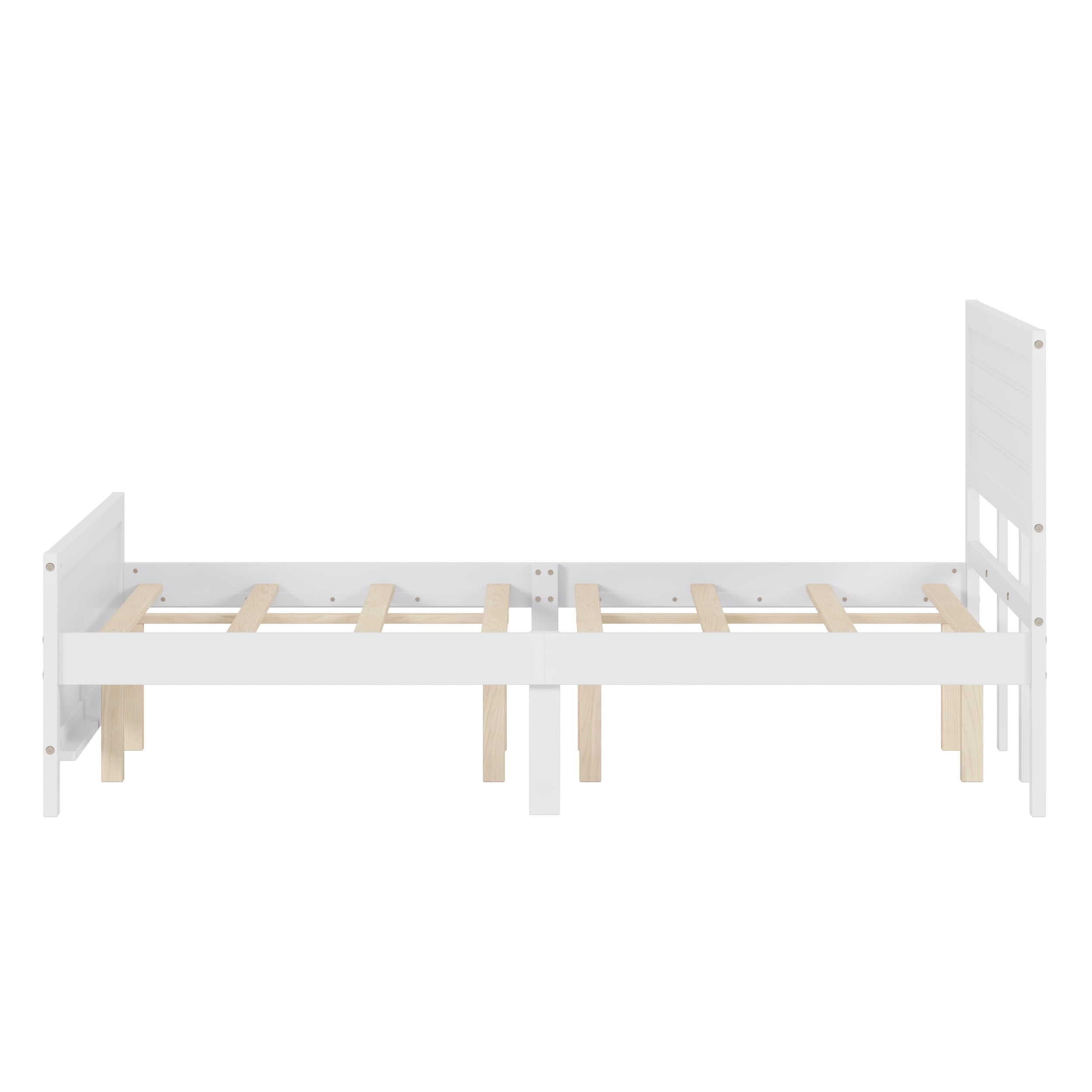 JULYFOX Wood Bed Frame King Size, White Color Solid Pine Wood Platform Bed with Headboard Footboard 600 lbs Heavy Duty No Box Spring Needed(White-2, King)