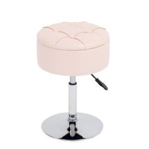 litzfur adjustable vanity stool, 360° swivel round storage ottoman for makeup room, pu leather vanity chair for bathroom, living room, women's gifts, pink