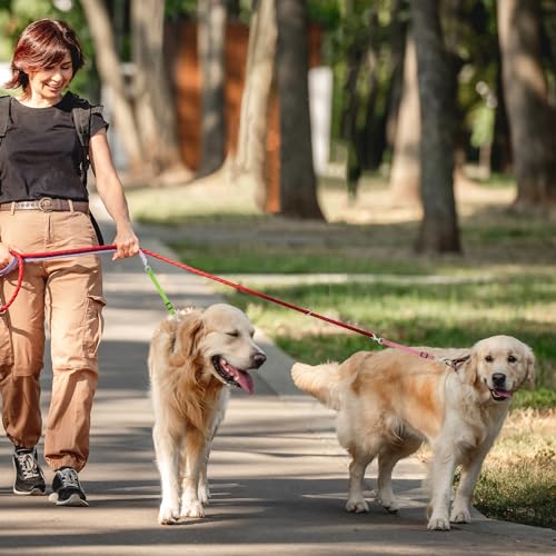 Amabro 2PCS Reflective Dog Safety Collar Clips, Adjustable Nylon Pet Collar Double Ended 360 Degree Rotatable Backup Clasp Clips Dog Collar Harness Connector (Green, Pink)