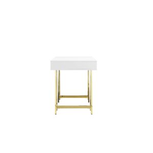 Benjara ILE 55 Inch Desk with 3 Storage Drawers, Wood Veneer, Metal, White and Gold