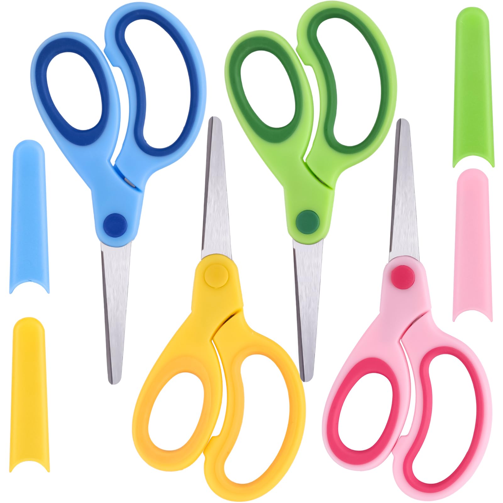 LovesTown 4 Pairs Kid Scissors with Cover, Blunt Tip Scissors Craft Scissors for School DIY Projects