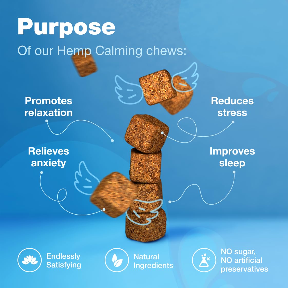 CHEWIA Cat Calming Treats - Hemp Calming Care for Cats - Cat Anxiety Relief - Cat Melatonin Soft Chews with Hemp Seed Oil, L-Tryptophan - Calming Chews for Cats - Storms, Travel, Grooming, Separation