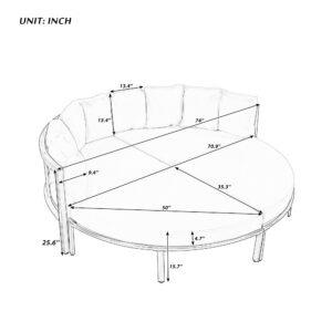 Merax Round Outdoor Daybed with Removable Cushions, All Weather Metal Conversation Sectional Sofa & Separate Seatings, 4 Piece Patio Furniture Set for Lawn Garden Backyard Porch Pool, Grey