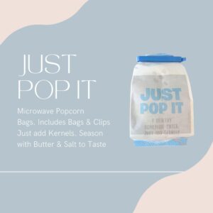 Just Pop It, Disposable Microwave Popcorn Bags. Easy, healthy snack makers. Simply add Kernels. Easy, Healthy Snacks, in 2 minutes. (30 pack)