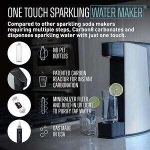 Carbon8 Sparkling Water Maker Machine - Home Soda Streaming Machine, Screw-In CO2 Carbonator, Countertop Water Mineralizer, Seltzer Soda Maker Machine Dispenser - CO2 Cylinder Not Included - Black