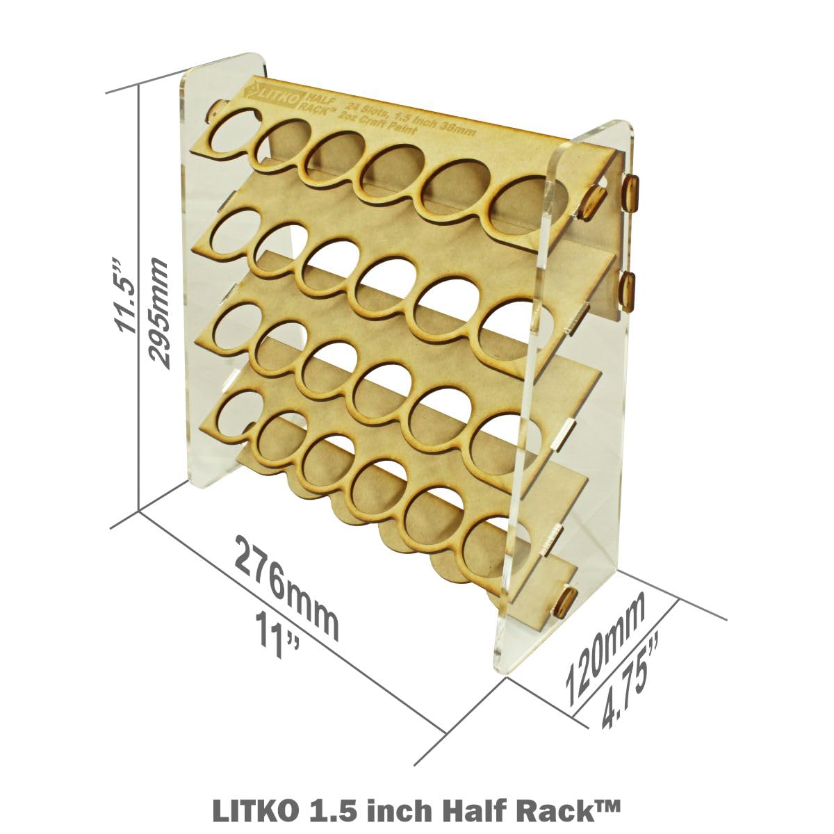 LITKO Acrylic Craft Paint Organizer Storage Rack 2oz Bottle Holder Caddy Stand | 1.5mm/2 ounce | Wall Mount | Compatible with Americana, Apple Barrel, Craftsmart, DecoArt, Delta and FolkArt (24 Holes)