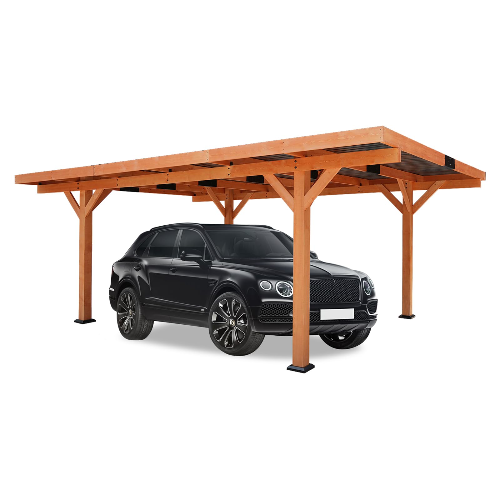 Beneouya 18.3 x 12.6 x 7 FT Heavy Duty Wooden Carport Pavilion Gazebo with Hard Top Steel Roof, Patio Gazebo for Parking Car, Boats on Patio, Garden, Lawn