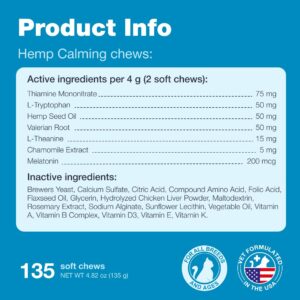 CHEWIA Cat Calming Treats - Hemp Calming Care for Cats - Cat Anxiety Relief - Cat Melatonin Soft Chews with Hemp Seed Oil, L-Tryptophan - Calming Chews for Cats - Storms, Travel, Grooming, Separation