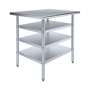 amgood stainless steel work table with 3 shelves | metal utility table | commercial & residential nsf utility table (36" long x 30" deep)