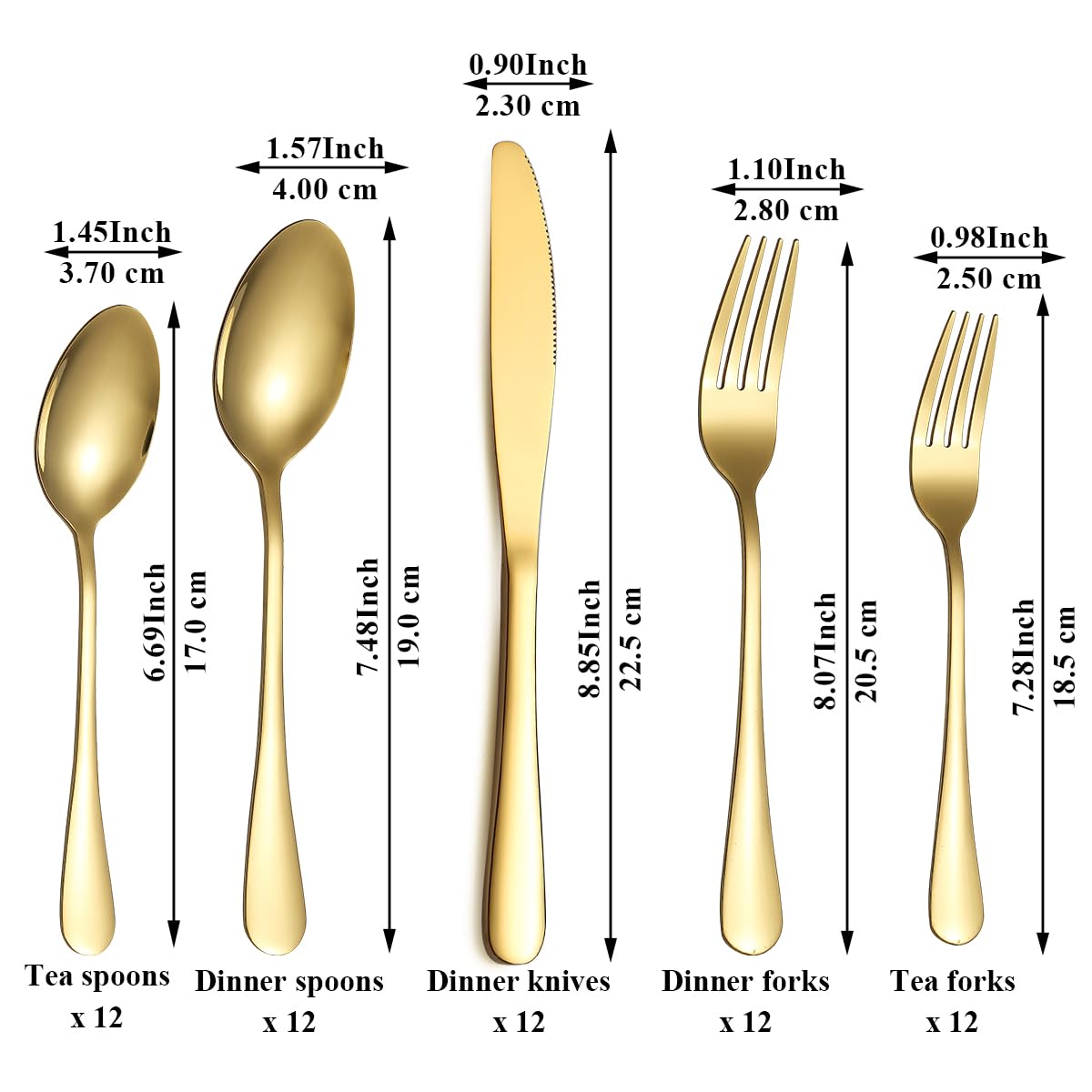 Silverware Set 60 Pieces Service for 12, ReaNea Gold Flatware Set, Titanium Plating Cutlery Set Include Dinner Knives, Dinner Spoons, Dinner Forks, Teaspoons, Salad Forks, Dishwasher Safe