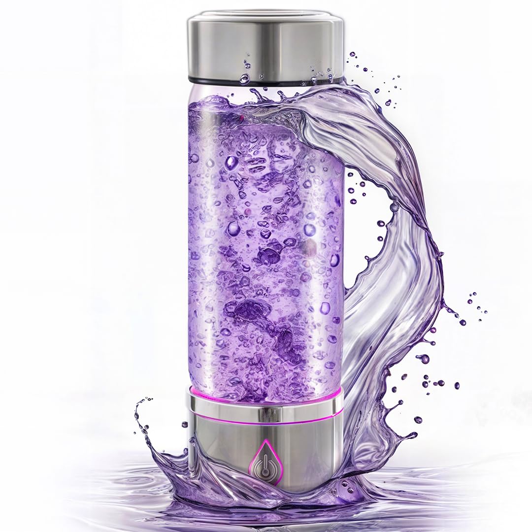 H3O Hydrogen Water Bottle - Hydrogen-Infused Water Machine with Built-in Purple Protective Light - Portable Water Ionizer for Hydration, Energy, Sleep Quality - with SPE/PEM Technology