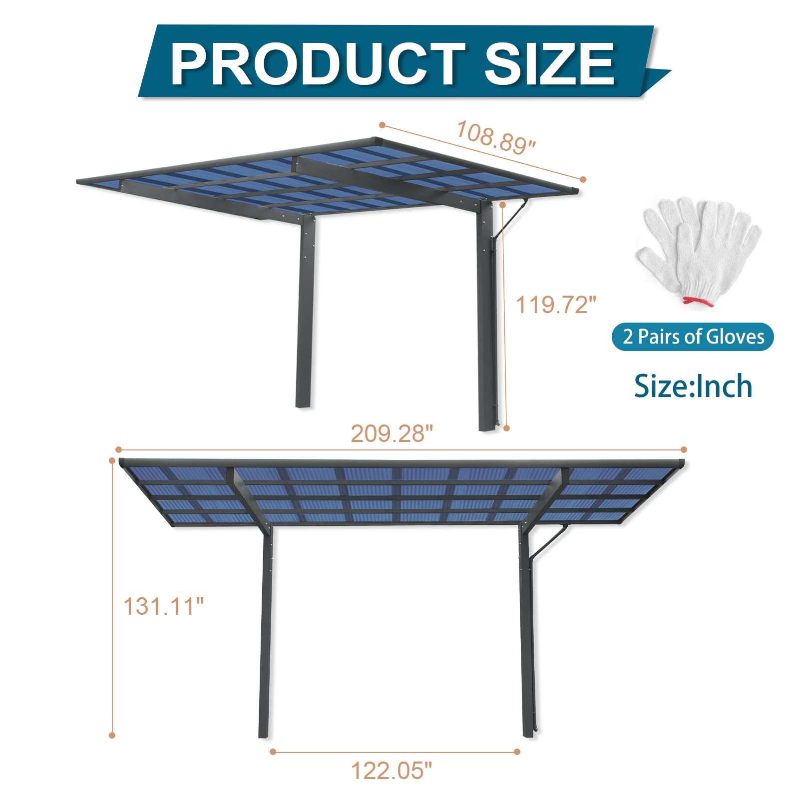 17x9x11 FT Outdoor Carport,Car Garage Shelter with Aluminum Metal Frame and Polycarbonate Panels,Heavy Duty Metal Carport Canopy,Weatherproof Single Side Garage Car Shelter Shade for,Car,Truck,Gray