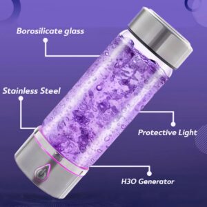 H3O Hydrogen Water Bottle - Hydrogen-Infused Water Machine with Built-in Purple Protective Light - Portable Water Ionizer for Hydration, Energy, Sleep Quality - with SPE/PEM Technology