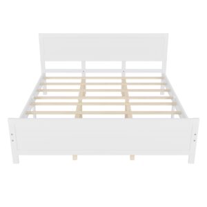 JULYFOX Wood Bed Frame King Size, White Color Solid Pine Wood Platform Bed with Headboard Footboard 600 lbs Heavy Duty No Box Spring Needed(White-2, King)