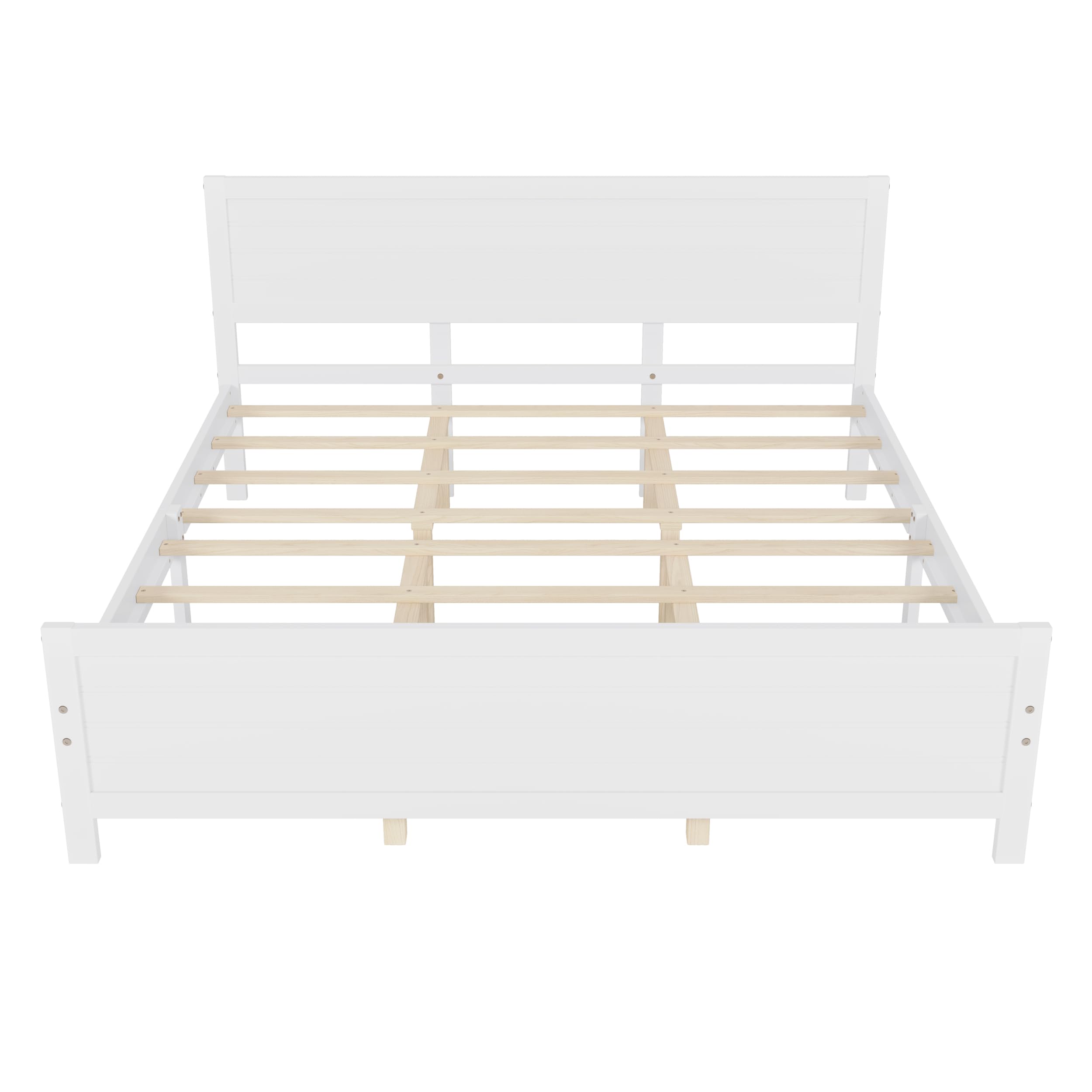 JULYFOX Wood Bed Frame King Size, White Color Solid Pine Wood Platform Bed with Headboard Footboard 600 lbs Heavy Duty No Box Spring Needed(White-2, King)