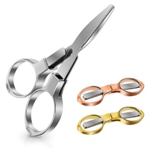 nogeqi 3 pcs stainless steel badge reel scissors, safety small portable folding scissors anti rust pocket scissors, foldable scissors mini for nurse travel office fishing crafts