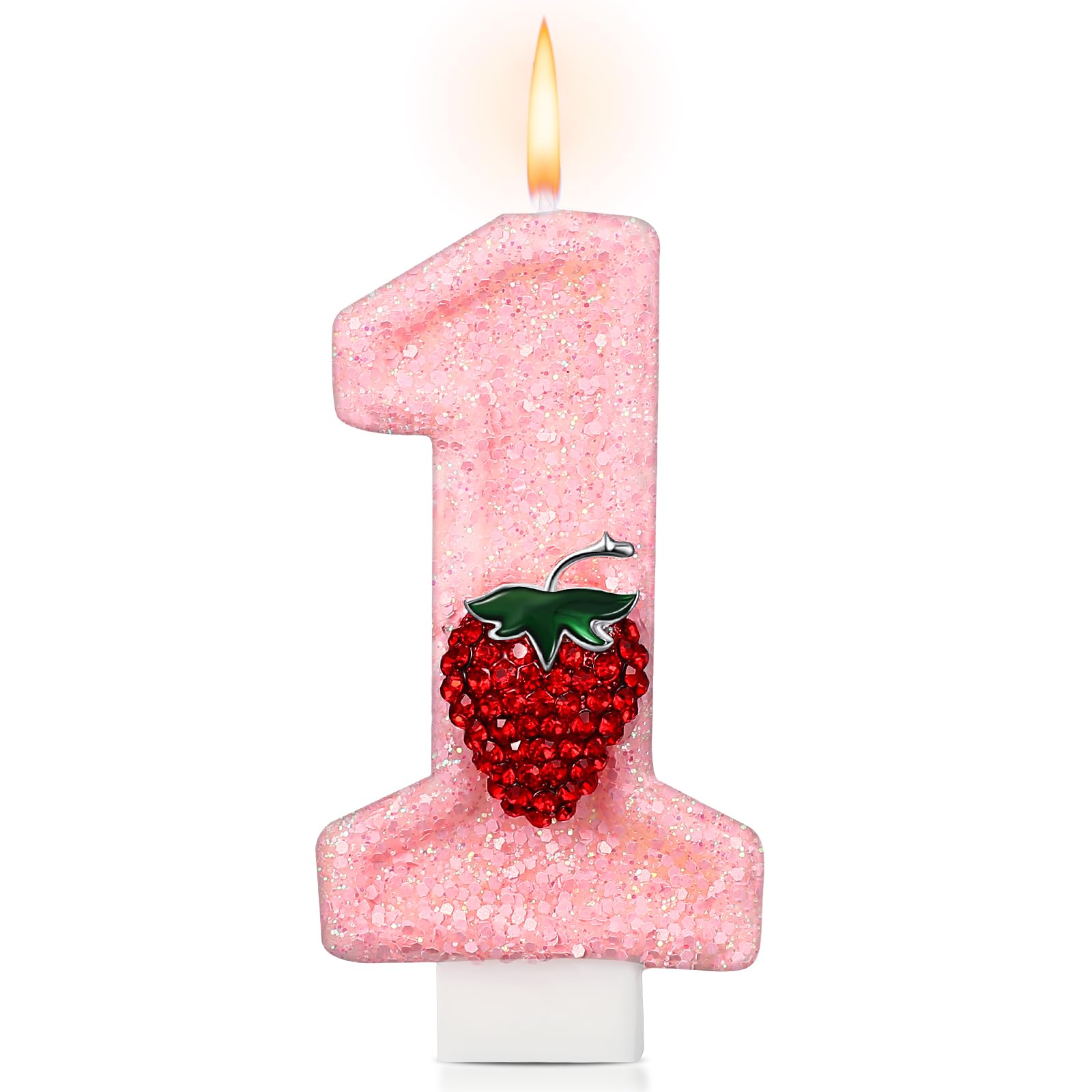 Conelist 1 Candle for First Birthday Candle Pink Number 1 Candle Cute Berry One Candle Glitter Birthday Candle for Cake Topper Party Supplies 1st Birthday Anniversary Decorations(Strawberry)