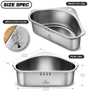 WAGENSTEIGER Triangular Stainless Steel Sink Cady, Sponge Holder/Multifunctional ; Sink Colander, Kitchen Sink Food Filter, Sink Strainer for Kitchen Waste & Food Scraps, Food Catcher Collector