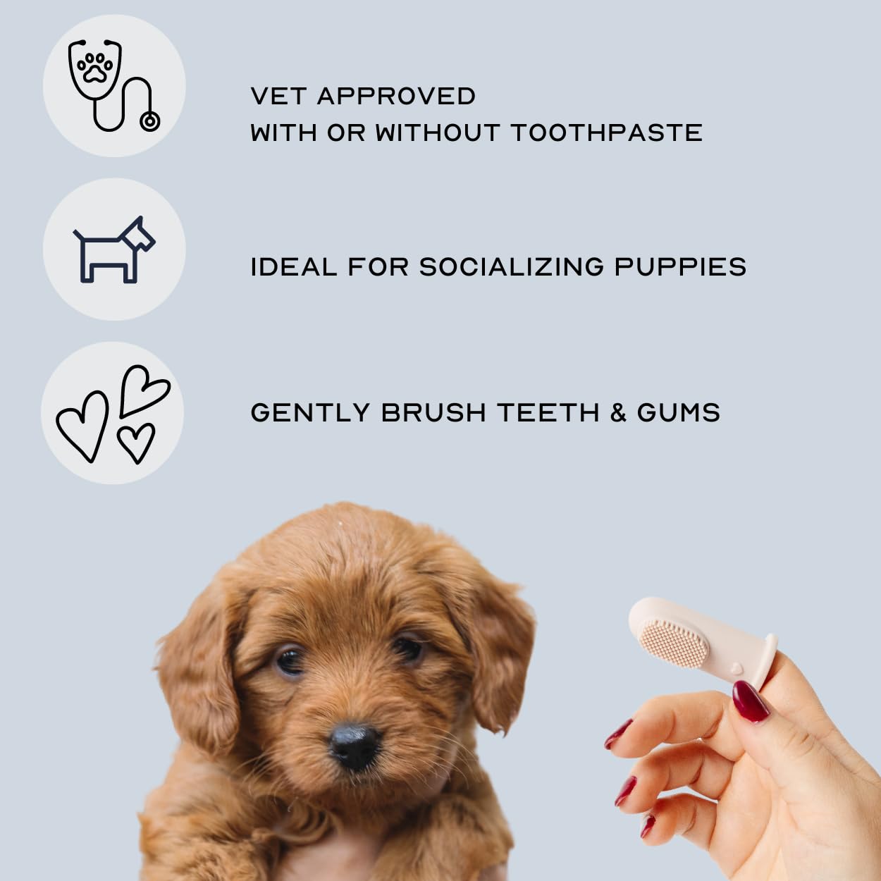 pupwell Puppy Breath Daily Dog Finger Toothbrush for Bad Breath, Removing Plaque and Tartar Buildup Made from Silicone (Rose Dust)