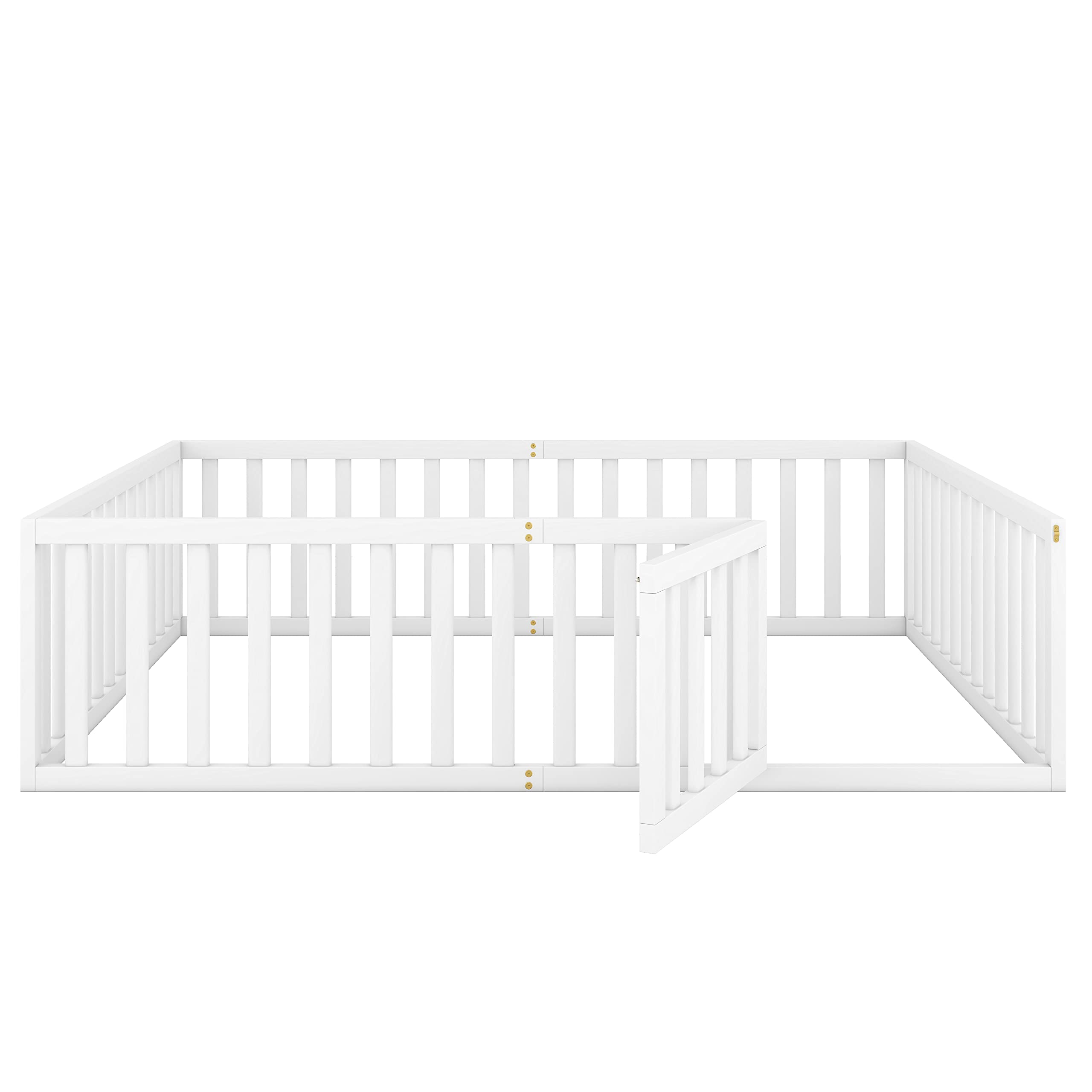 Luxo Abode Multifunctional Queen Size Floor Bed with Safety Guardrails and Door, Montessori Sturdy Solid Wood Beds Frame, Easy Assembly and No Spring Need, for Boys and Girls Room, White