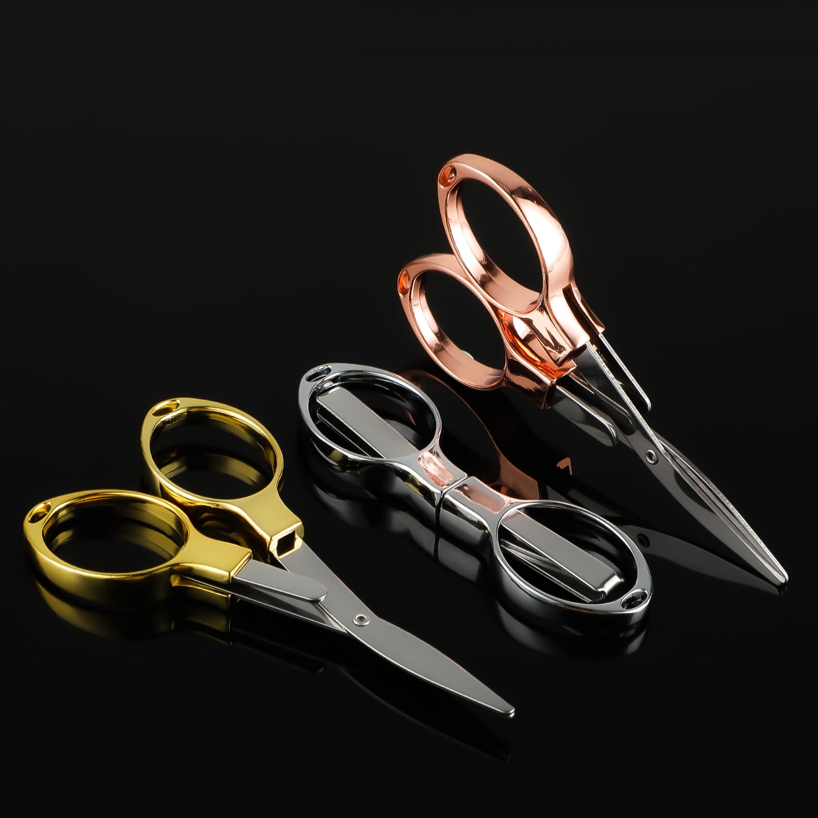 Nogeqi 3 Pcs Stainless Steel Badge Reel Scissors, Safety Small Portable Folding Scissors Anti Rust Pocket Scissors, Foldable Scissors Mini for Nurse Travel Office Fishing Crafts