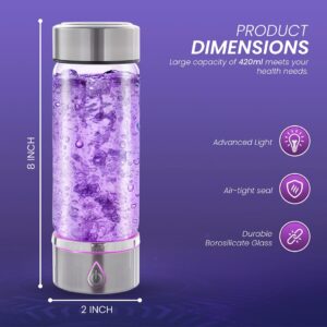 H3O Hydrogen Water Bottle - Hydrogen-Infused Water Machine with Built-in Purple Protective Light - Portable Water Ionizer for Hydration, Energy, Sleep Quality - with SPE/PEM Technology