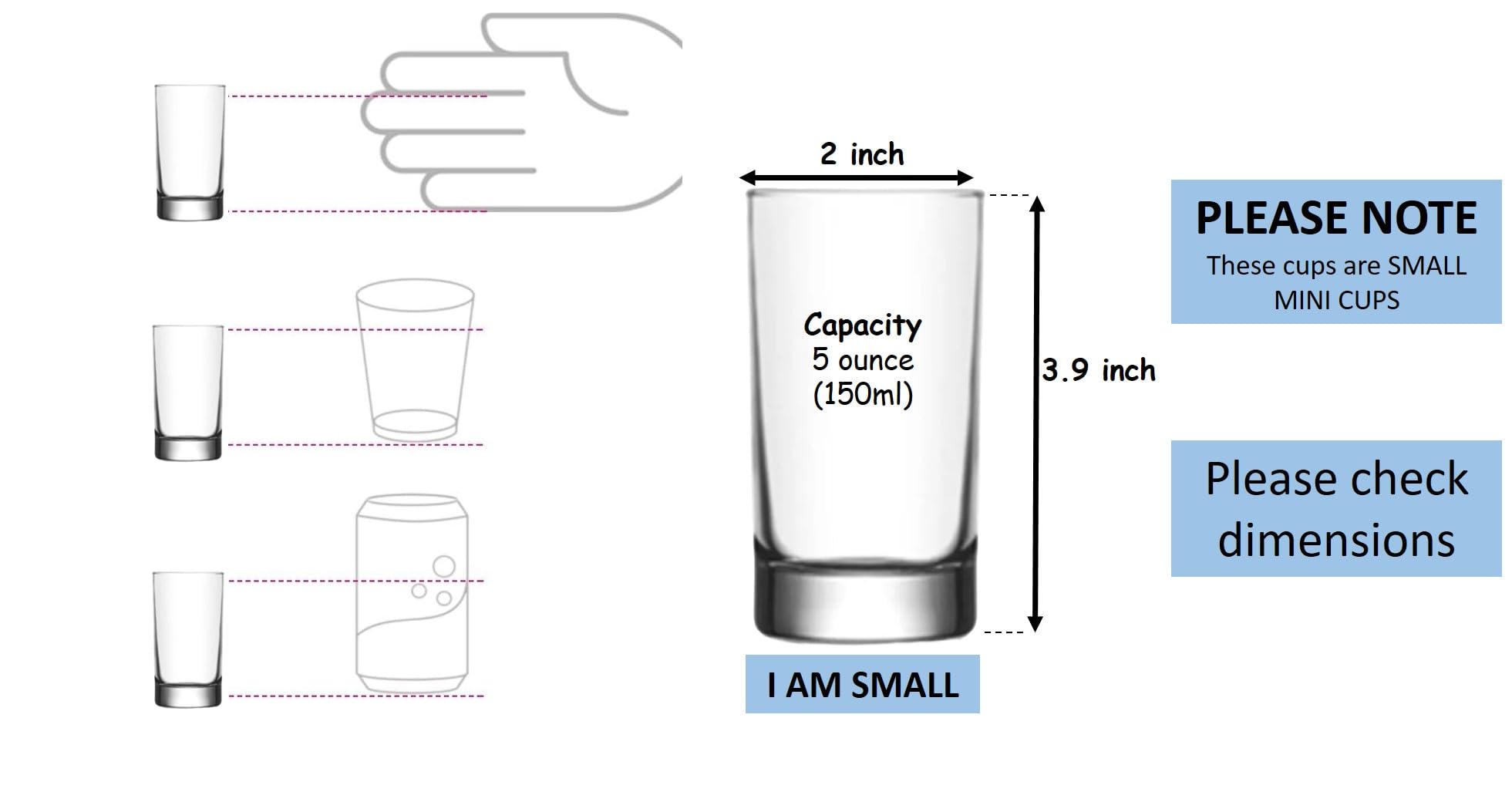 BOHEM'S Small Juice Glasses, Mini Clear Glass Cups Tumblers, Drinking Glassware for Orange Juice, Water, Milk, Coffee, Perfect for Tasting and Small Portions, Set of 6 (5 oz)