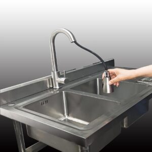 Qian Kun Industrial Grade Left-Hand Utility Sink Station with 304 Stainless Steel Double Bowl - 39.3x19.7x35.4Inch - NSF Certified - Ideal for Outdoor, Commercial, Garage, and Kitchen Use