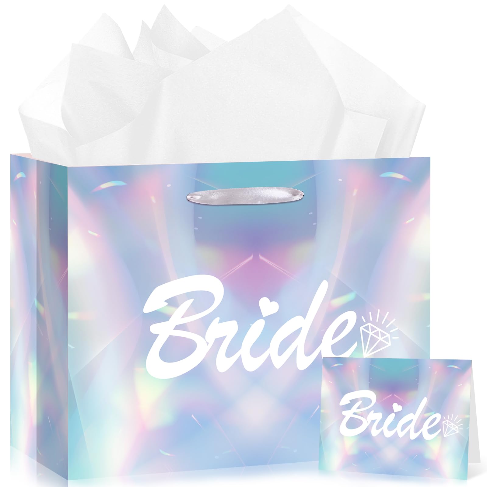 Bride Gift Bag Bridal Shower Gift Bags with Tissue Paper and Greeting Cards Christmas Bride Gift Wrapping Bag Engagement Wedding Shower Gift Bag for Bachelorette Party Anniversary Bride to Be Bags