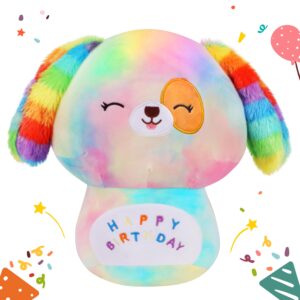 easfan rainbow birthday dog plush pillow mushroom puppy stuffed animals cuddly soft toy, happy birthday gifts for toddlers, 11.5 inches