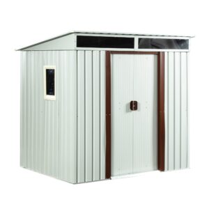 6' x 5' Outdoor Storage Shed, Large Metal Tool Sheds with Floor Base, Garden Storage Cabinet with Air Vents & Window, Garden Shed Utility Tool Shed with Pent Roof for Backyard Lawn