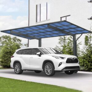 17x9x11 ft outdoor carport,car garage shelter with aluminum metal frame and polycarbonate panels,heavy duty metal carport canopy,weatherproof single side garage car shelter shade for,car,truck,gray