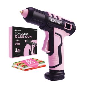 ezarc cordless hot glue gun, 15s heating fast glue gun kit with 30 pcs mini glue gun sticks, automatic-safety-power-off, built-in 2500 mah lithium-ion for art, crafts, decorations, home repairs