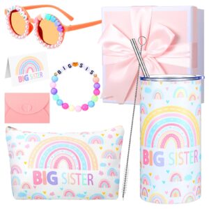 havawish 7 pcs big sister gift 14oz pink sister cup vacuum insulated tumbler with straw and brush big sister bracelet party sunglasses makeup bag gift box envelope greeting card for wedding party