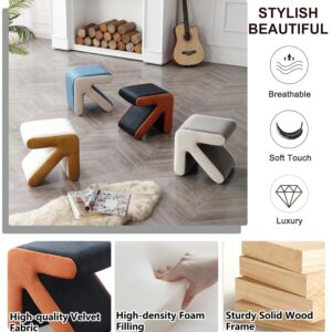 Small Footstool Ottoman, Modern Velvet Upholstered Foot Stool Ottoman, Dressing Makeup Accent Chair, Sofa Footrest Extra Seating for Living Room Bedroom Small Spaces Apartment Office (Black + Orange)