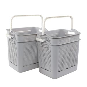 esdiplot 4-pack 35 l plastic laundry basket, laundry hamper with handle, portable plastic hamper for clothes toys in the dorm and family, gray