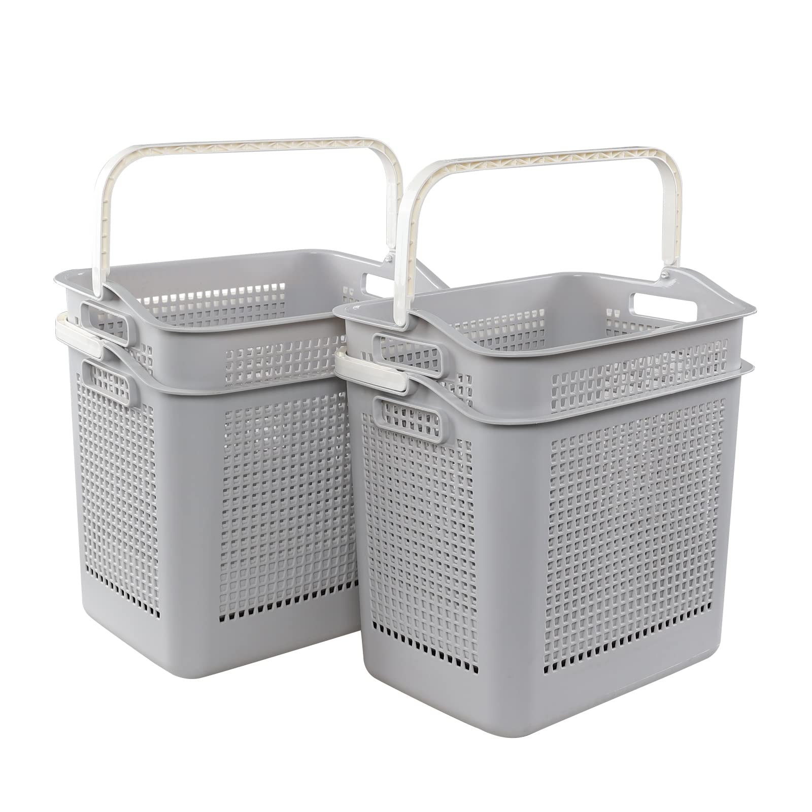 Esdiplot 4-Pack 35 L Plastic Laundry Basket, Laundry Hamper with Handle, Portable Plastic Hamper for Clothes Toys in the Dorm and Family, Gray