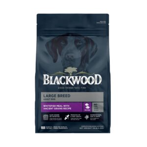 blackwood large breed dry dog food, whitefish with ancient grains, 10 pound bag for adult dogs, slow cooked with green mussels to promote hip & joint health