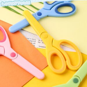 LovesTown 4 Pairs Kid Scissors with Cover, Blunt Tip Scissors Craft Scissors for School DIY Projects