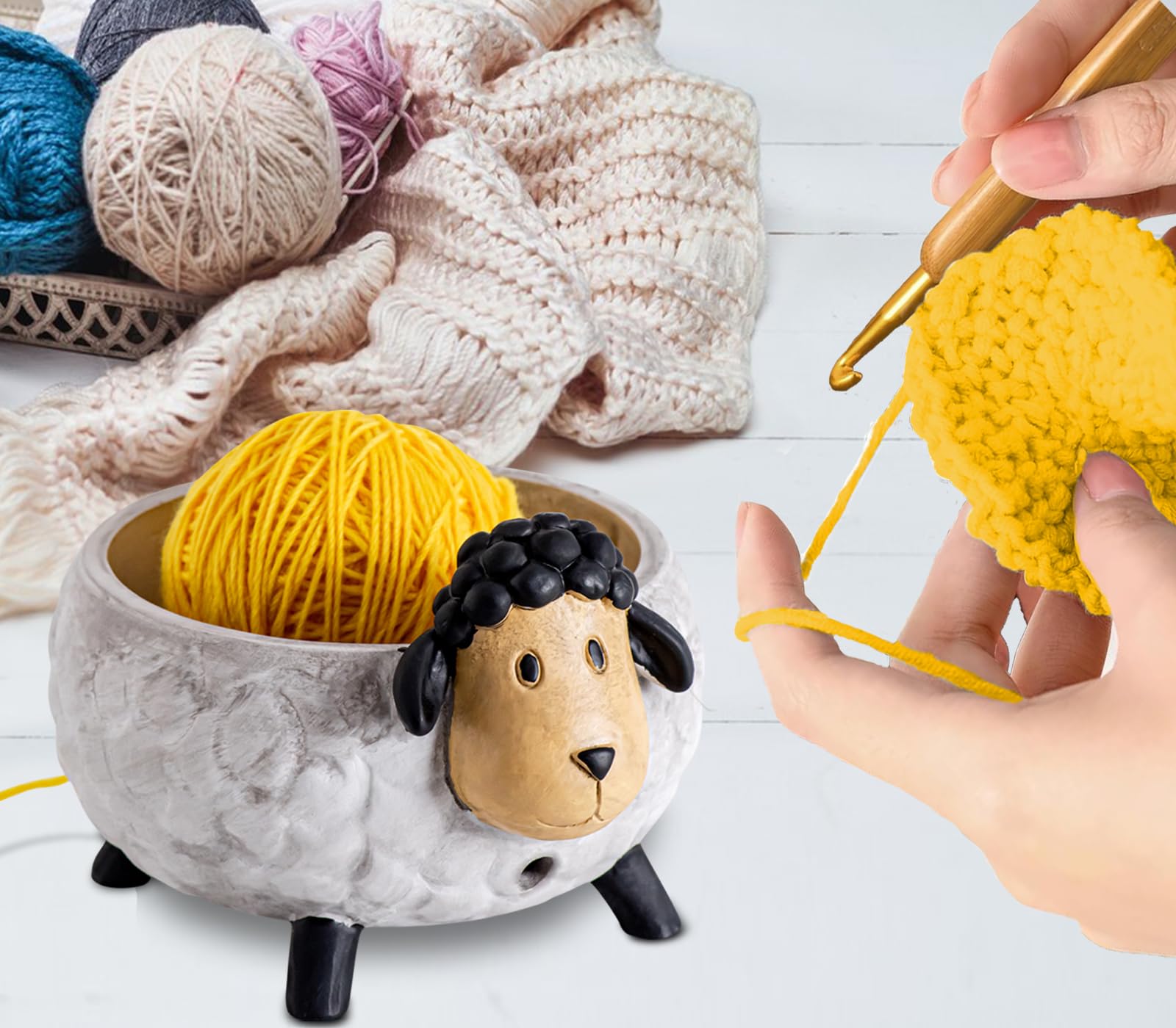 Sheep Yarn Bowls for Crocheting Resin Crochet Bowl Large Yarn Bowl for Knitting Durable Yarn Holder