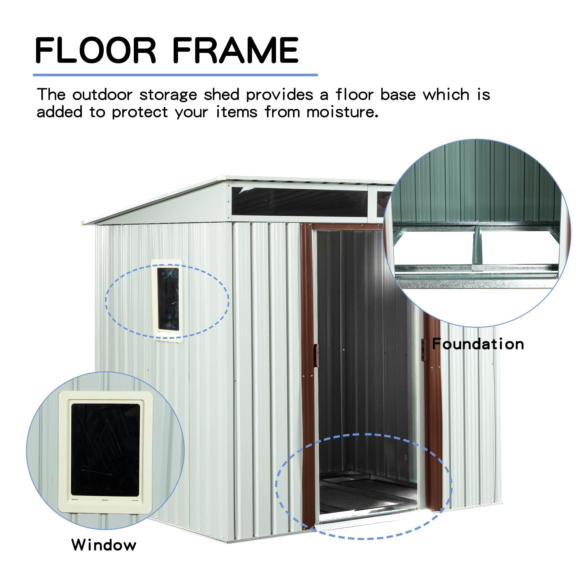 6' x 5' Outdoor Storage Shed, Large Metal Tool Sheds with Floor Base, Garden Storage Cabinet with Air Vents & Window, Garden Shed Utility Tool Shed with Pent Roof for Backyard Lawn