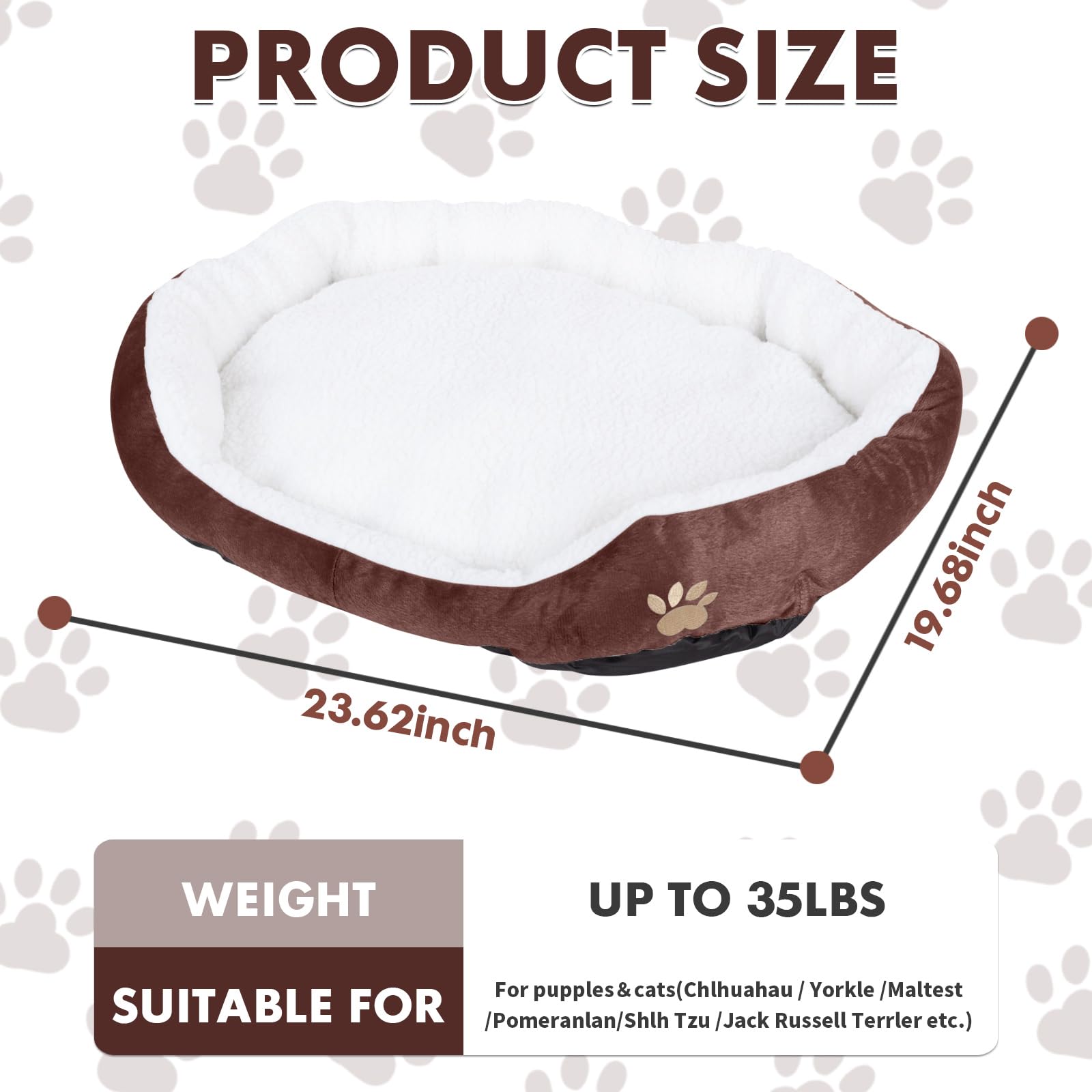 ShellKingdom Medium Dog Bed, Washable Pet Bed, Rectangle Warming Dog Bed for Dogs Up to 35lbs, 23.62 X 19.68INCH (Coffee)