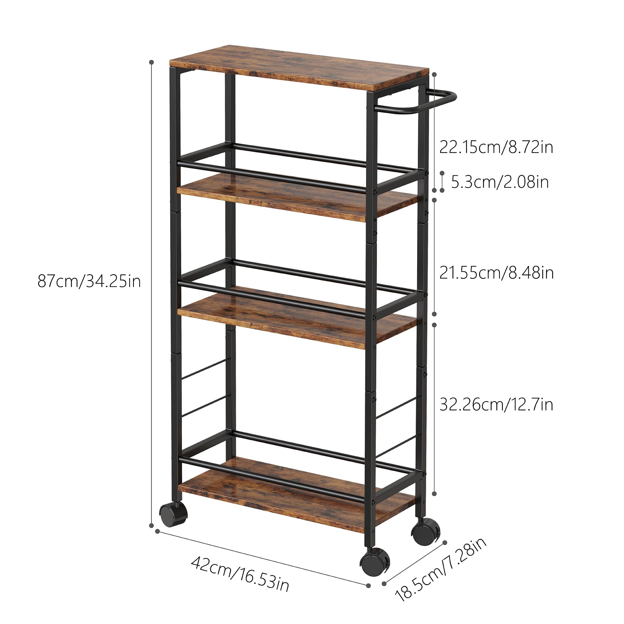 Lifenite Slim Rolling Cart, 4-Tier Kitchen Storage Rolling Cart, Narrow Cart with Handle,Mobile Utility Cart for small Space, Shelving Unit for Kitchen,Dining Room,Living Room,Home Office,Laundry Room