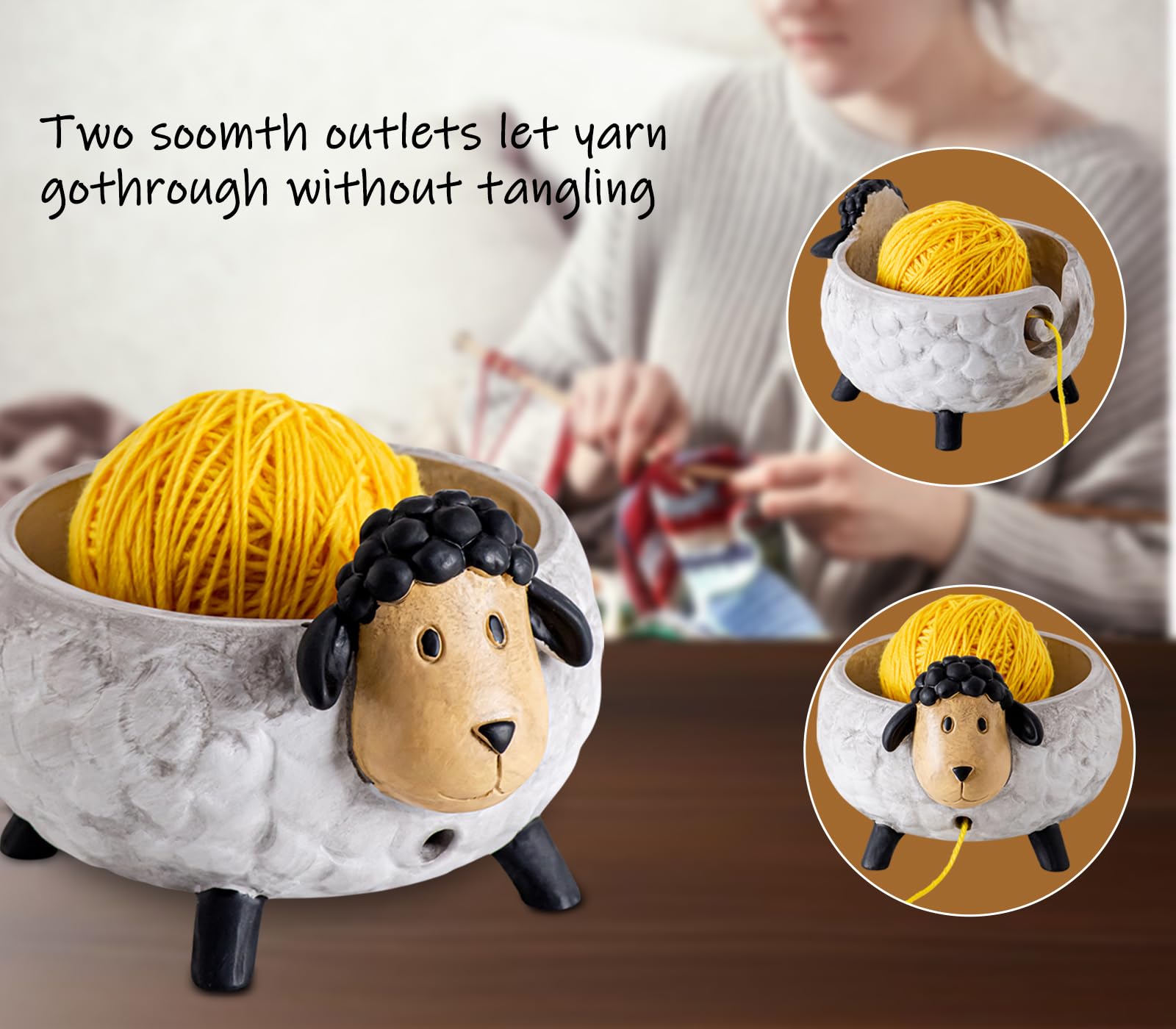 Sheep Yarn Bowls for Crocheting Resin Crochet Bowl Large Yarn Bowl for Knitting Durable Yarn Holder