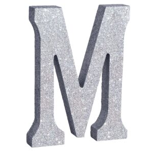 toniful 8 inch silver glitter letter m table centerpiece a-z silver birthday party decorations,silver alphabet m for birthday,chrismas,graduation,bridal shower,wedding,anniversary party supplies