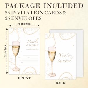 YKYENR Bridal Shower Invitations - Pearls & Bubbly - 4 x 6 Inches Invites (25 Cards & Envelopes) For Wedding Showers, Newlyweds Parties And Receptions - A08