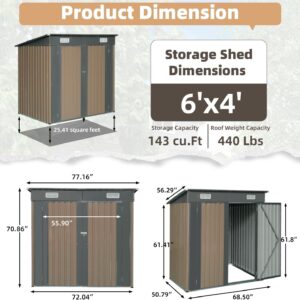 GRAVFORCE 4 x 6 FT Outdoor Storage Shed, Garden Tool Shed with Lockable Door, Storage Houses for Outside, Large Metal Storage Sheds for Bike, Patio Lawn, Backyard