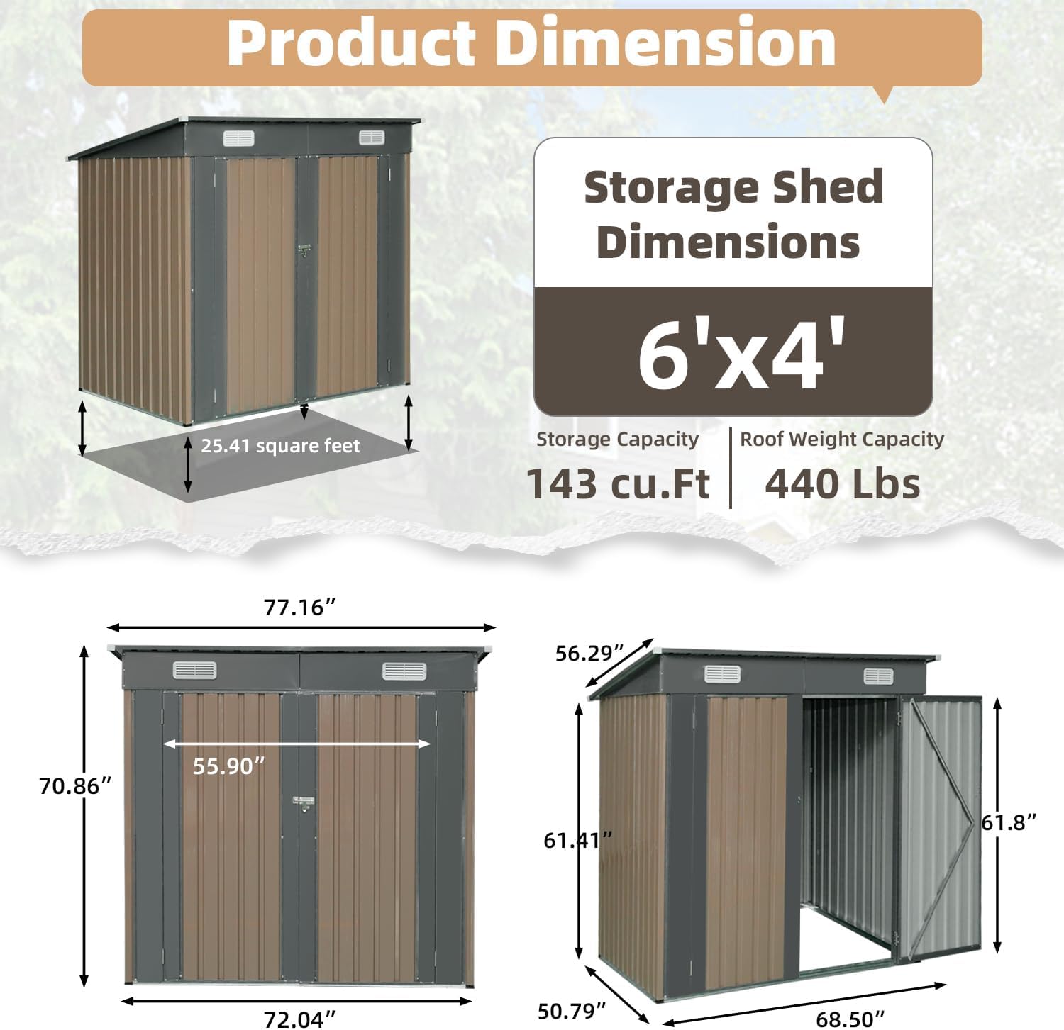 GRAVFORCE 4 x 6 FT Outdoor Storage Shed, Garden Tool Shed with Lockable Door, Storage Houses for Outside, Large Metal Storage Sheds for Bike, Patio Lawn, Backyard